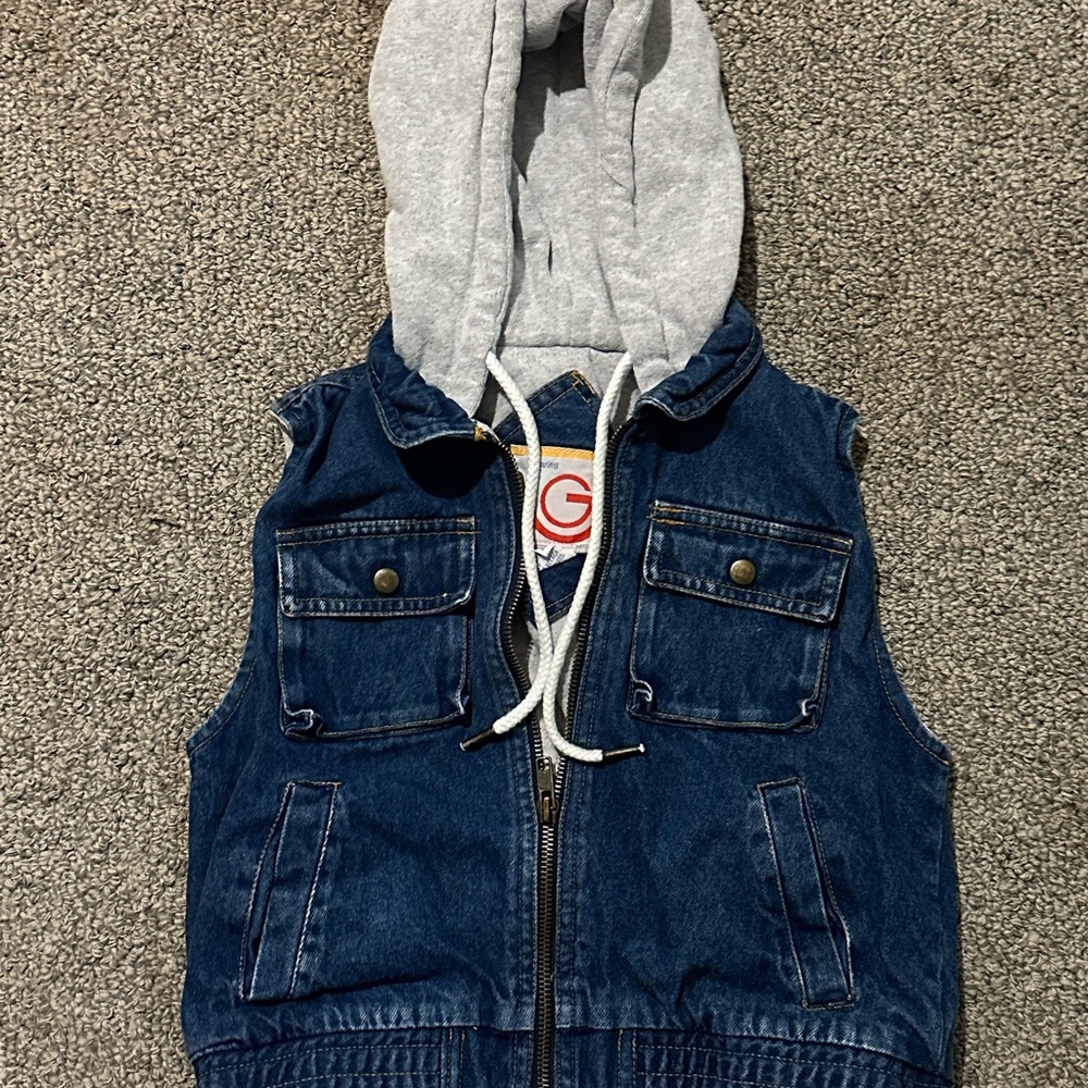 Vintage Kids Denim Vest with Gray Hood